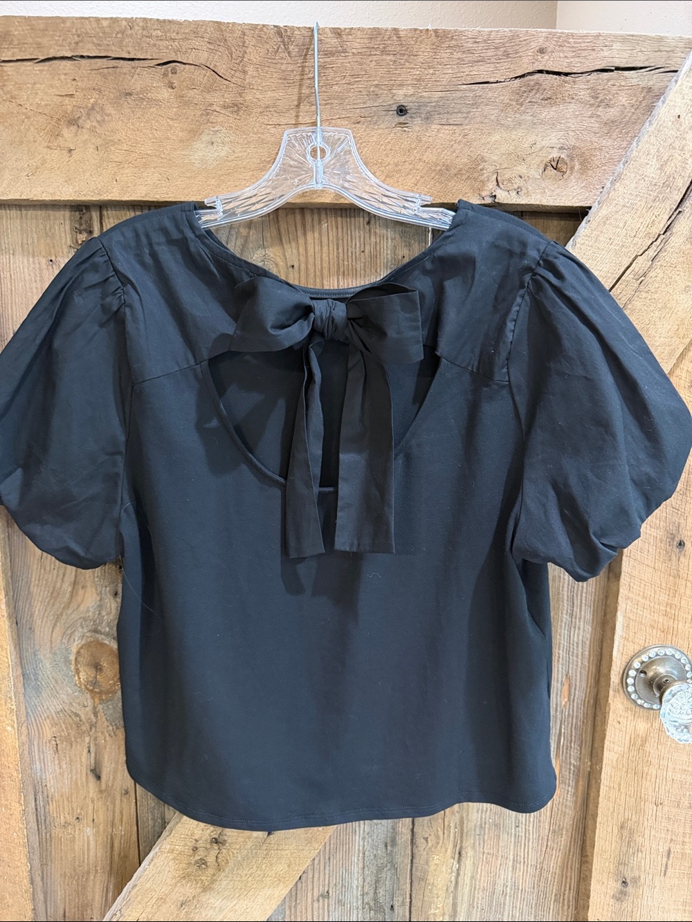 Never worn, Nanette Lepore Black Puff Sleeve Bow-Back Blouse
